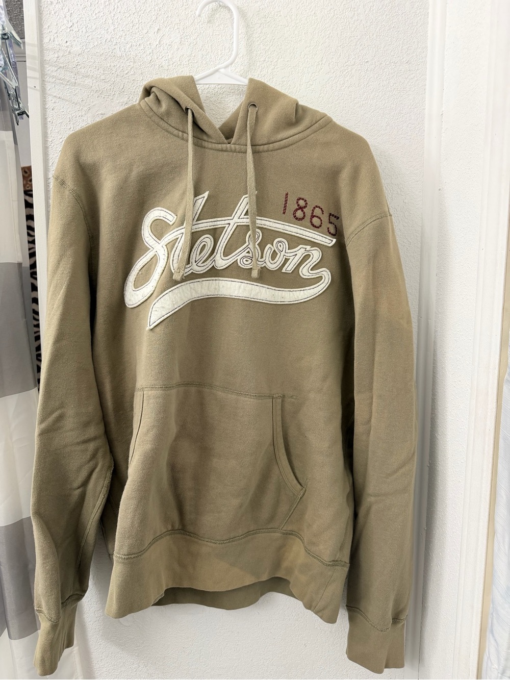 Stetson Western Logo Pullover Hoodie - Tan/Khaki - Large - 1865 Appliqué